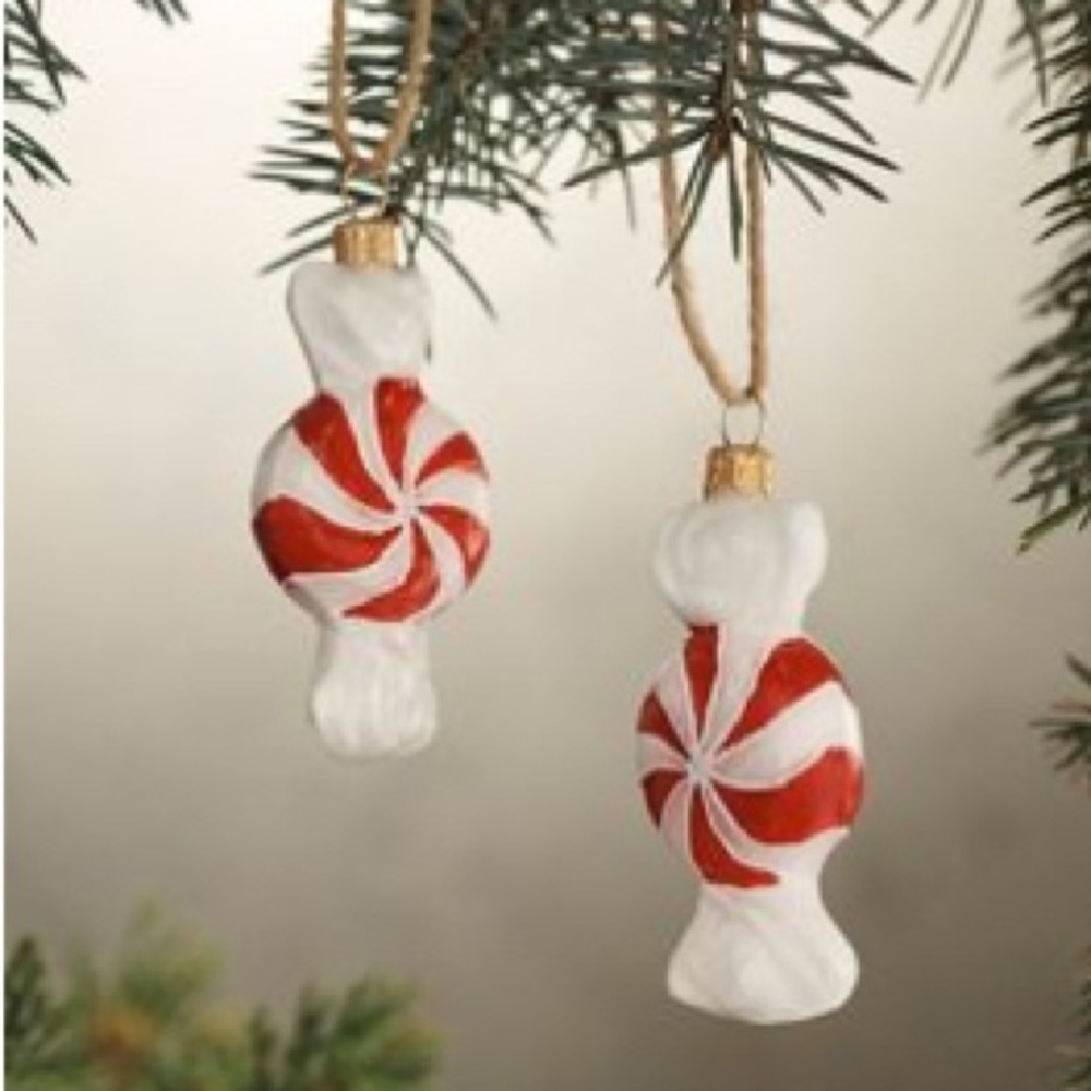Anthropologie Peppermint Candy Red and White Ornaments‎